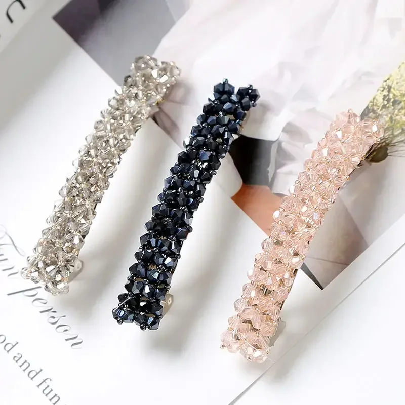 Korean Elegant Hairpins Hairgrips Crystal Rhinestone Barrettes Hair Clips Women Girls Hair Accessories One Line Hair Grips 헤어핀