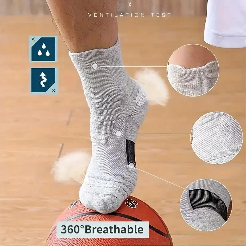 Super Elite Mens Sport Socks Anti-Slip Cotton Sock Riding Cycling Basketball Running Tennis Breathable Deodorou Moisture Sock