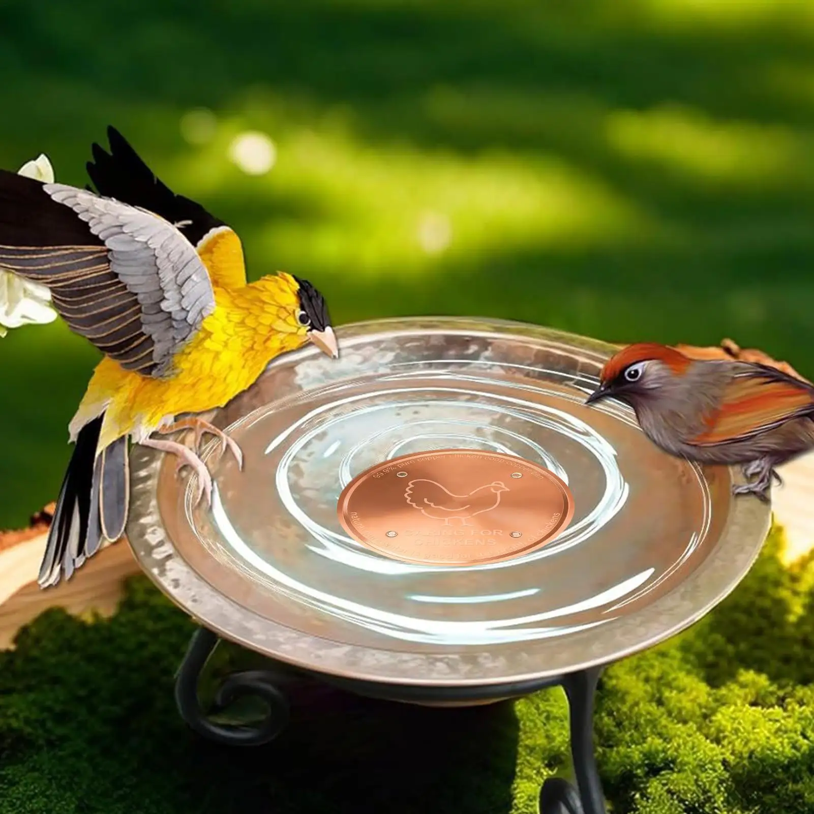 Immagine 5: Disco purificante per vasca per uccelli da 4 pollici, disco in rame per la purificazione dell'acqua, per giardino, patio, prato, fontana, vasca esterna