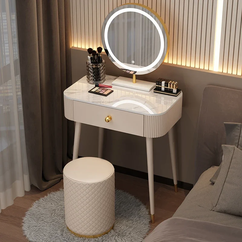 Vanity Table  Simple Mirror Stool with Lamp Storage Drawer Dressing  Bedroom Simple Modern Table Wood Furniture