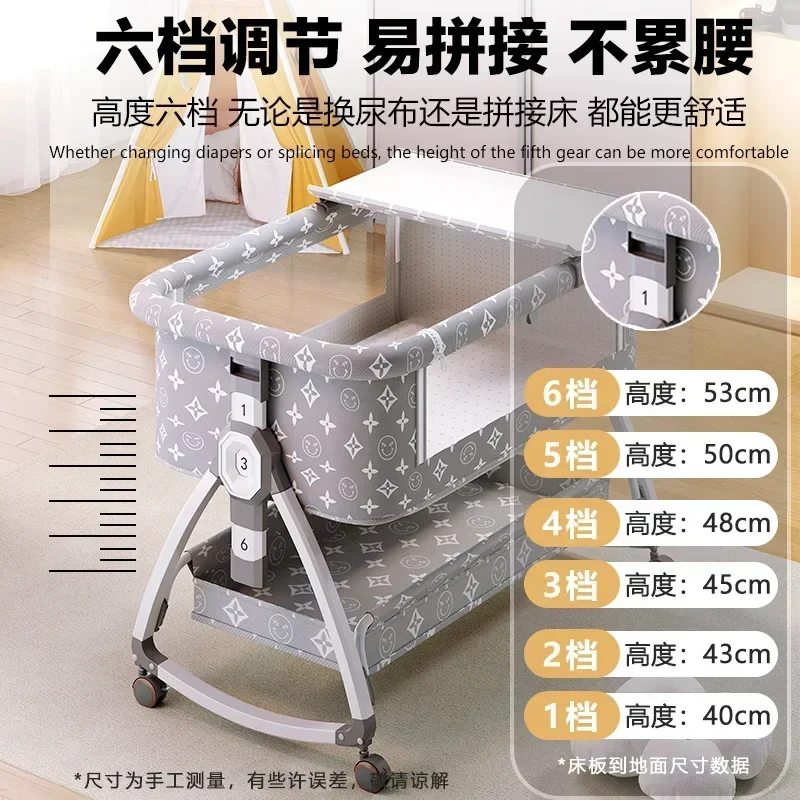 Portable Movable Baby Crib Foldable Height Adjustable Splicing Large Bed, Baby Cradle Bed Bb Bed Anti Overflow Milk