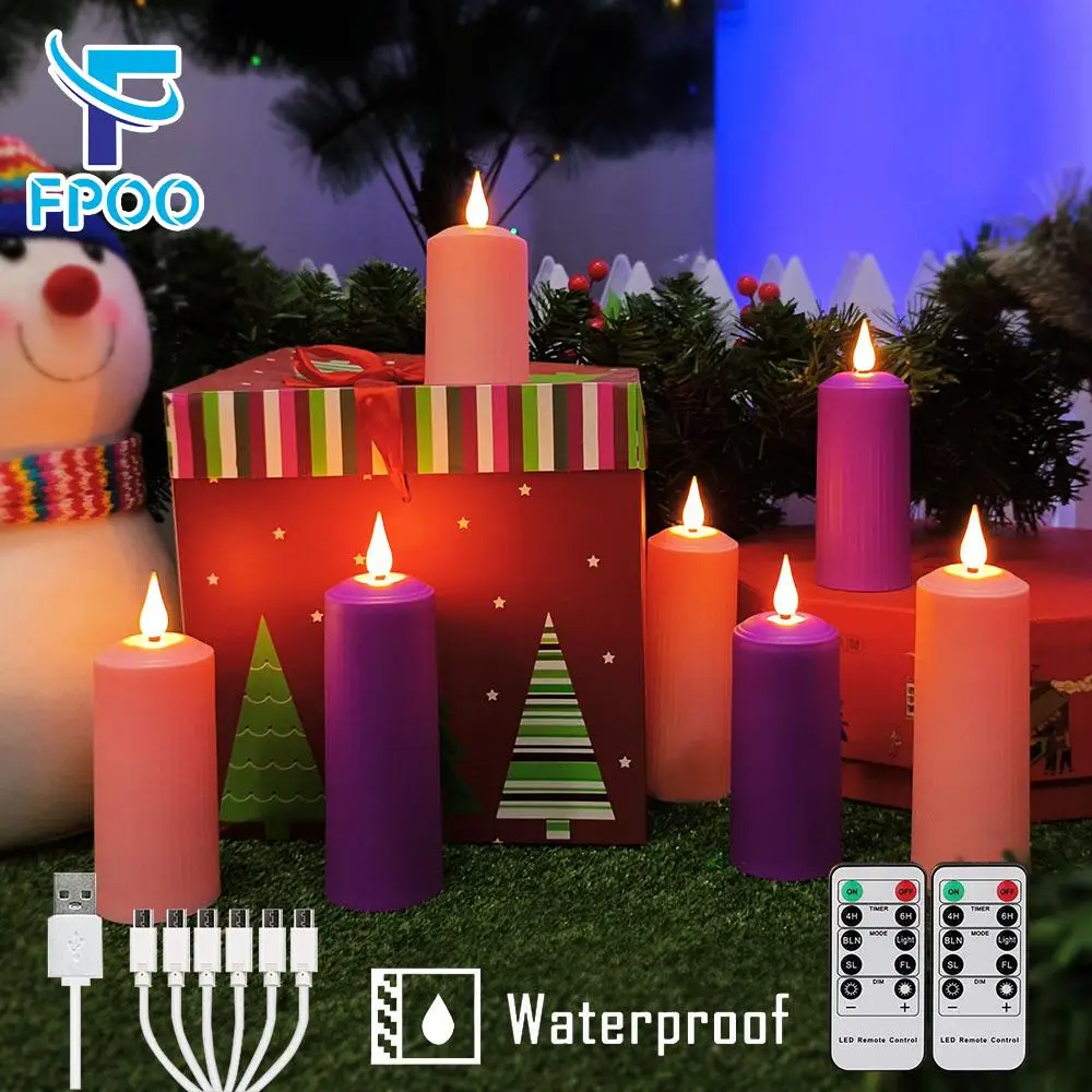 USB Rechargeable Led Candles With Flickering Flame Timer Remote Birthday Waterproof Wedding Candles Christmas Decoration Candle