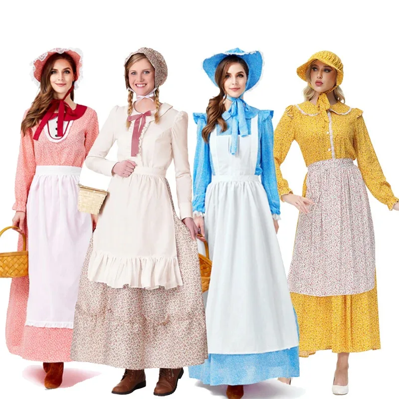 

Carnival Halloween Little House Costume Prairie Pioneer Olden Day Girl Laura Role Play Cosplay Fancy Party Dress