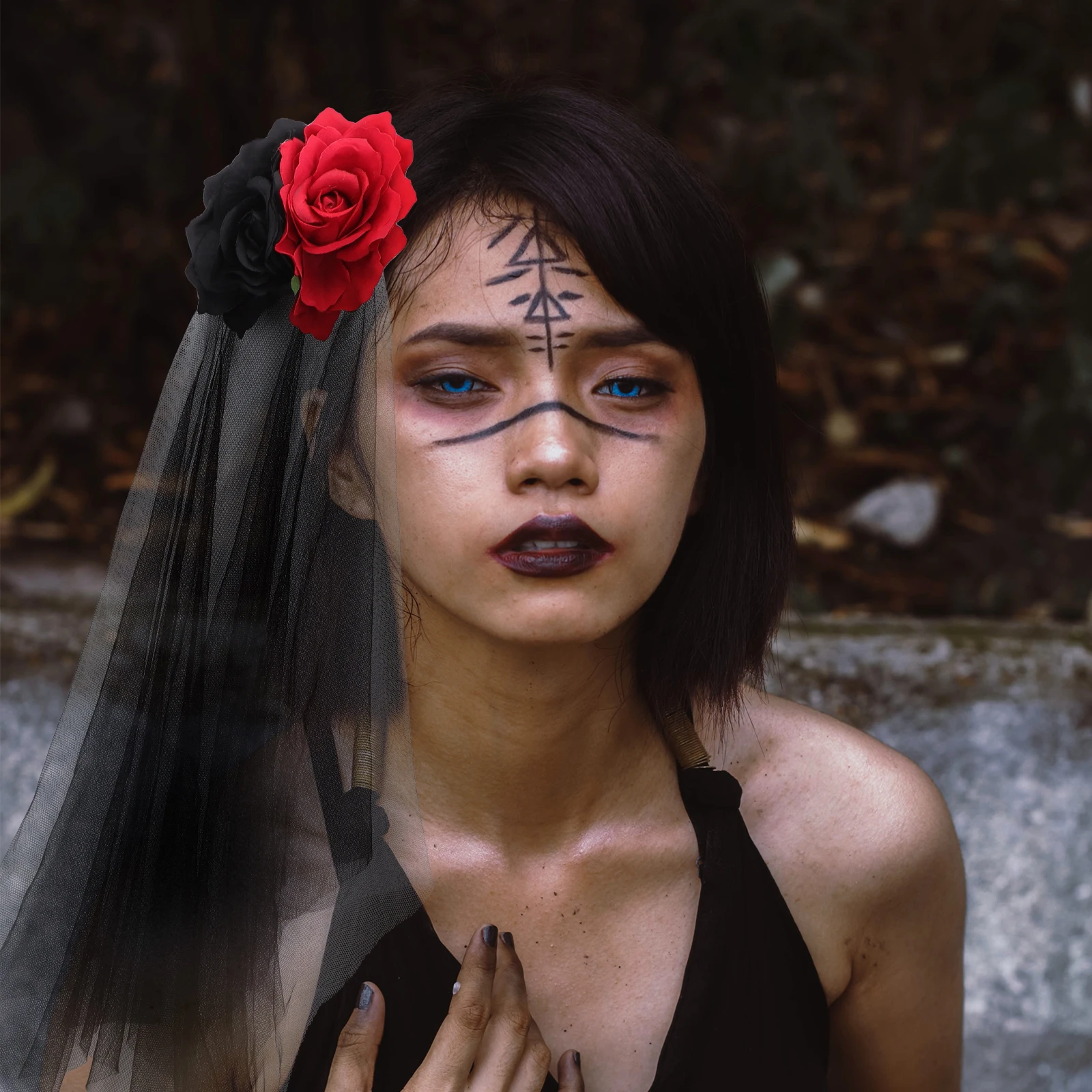 

Rose Floral Veil Headb Hairpin Clip Black Red Halloween Wear Decor Headdress Masquerade Party Costume Long Veil Flexible B Adult