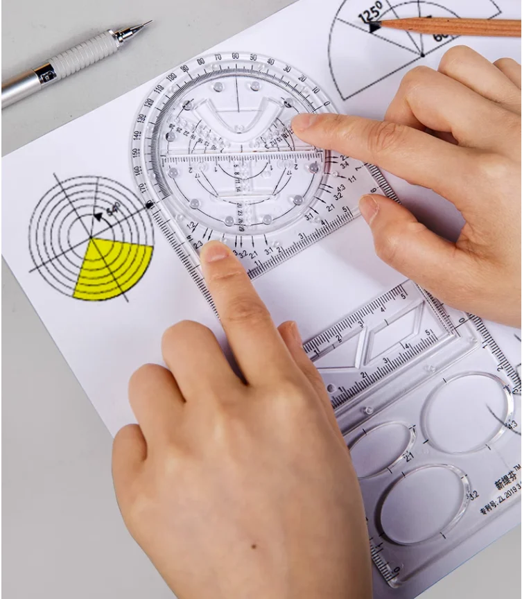 Multi-function drawing ruler set Geometric figure ruler Primary school mathematics drawing template junior middle/high school