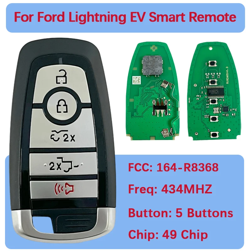 CN018148 Aftermarket 5 Buttons Smart Key Fob 49 Chip 434Mhz FCC 164-R8368 M3N-A3C1008397 For Ford Lightning EV F-150 2024