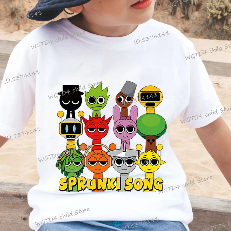 Kids T Shirt Sprunki Song Summer Shirt Boys Girls Cartoon Incredibox Game Character Graphic Tops Short Sleeve Kids Anime Clothes