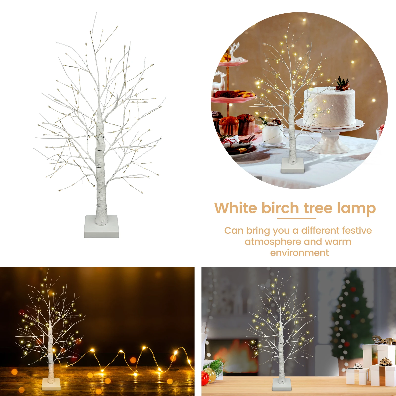 Luz LED Artificial para árbol de abedul, lámpara con temporizador de 24 pulgadas, funciona con USB y batería, 144 LED, novedad