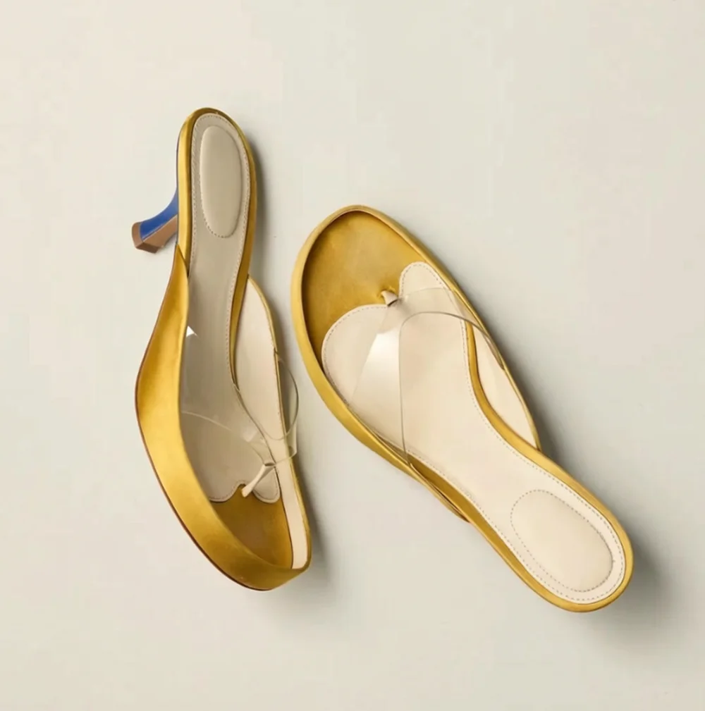 Summer Casual Style Women‘s Thong Sandals Clear Flip Flop Strap Open Round Toe Two-Tone Kitten Heel Slip-On Slide Sandals view 5