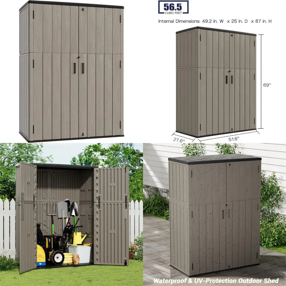 

Vertical Outdoor Storage Cabinet 57 Cu. Ft. Waterproof Resin Tool Shed for Patio Furniture Storage Solutions