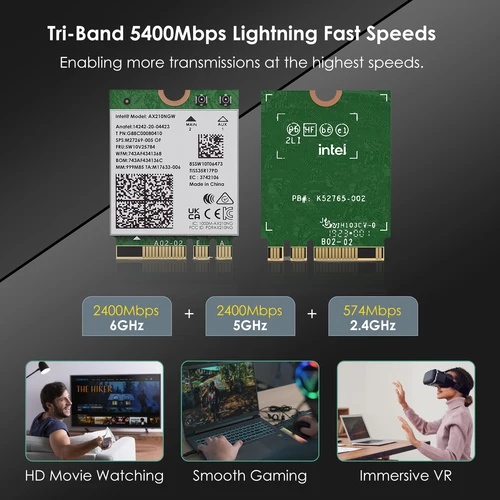 Imagen 2 del producto Tarjeta inalámbrica WAVLINK WiFi 6E Intel AX210 Tri-Band 5400Mbps 2,4 GHz/5GHz/6GHz adaptador de red Bluetooth5.3 módulo WiFi para ordenador portátil