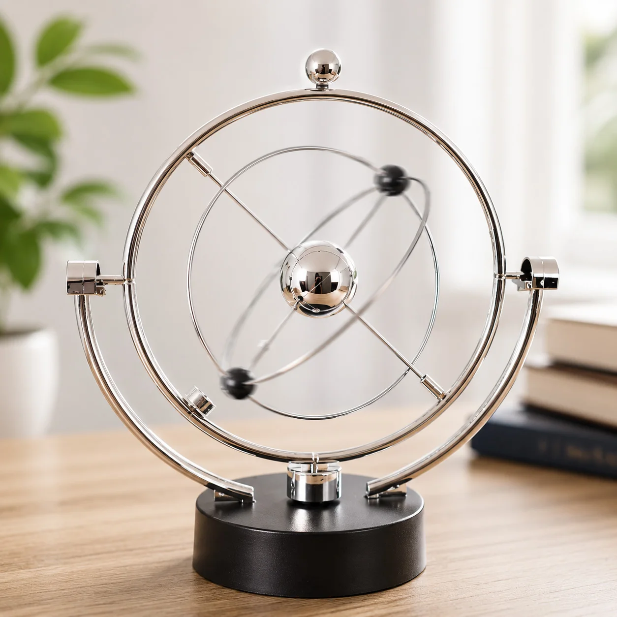 Kinetic Orbital Desk Toy Perpetual Motion Sculpture Metal Atom Model Science Decor Rotating Desktop Ornament Office Gift