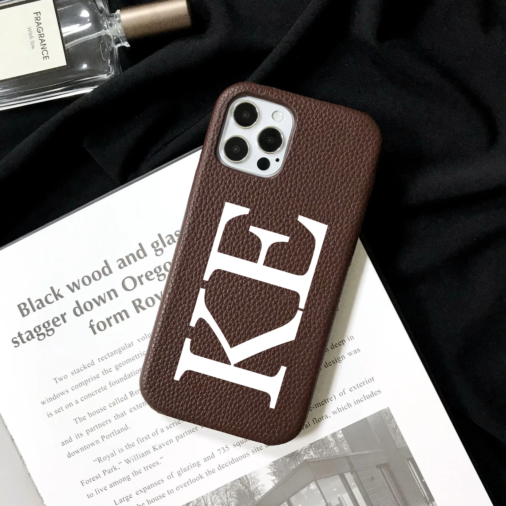 Personalised inevitable Initial kafr letters name Leather Case for iphone 11 12 14 13 15 Pro Max 16 14Plus Luxury Hard Covers