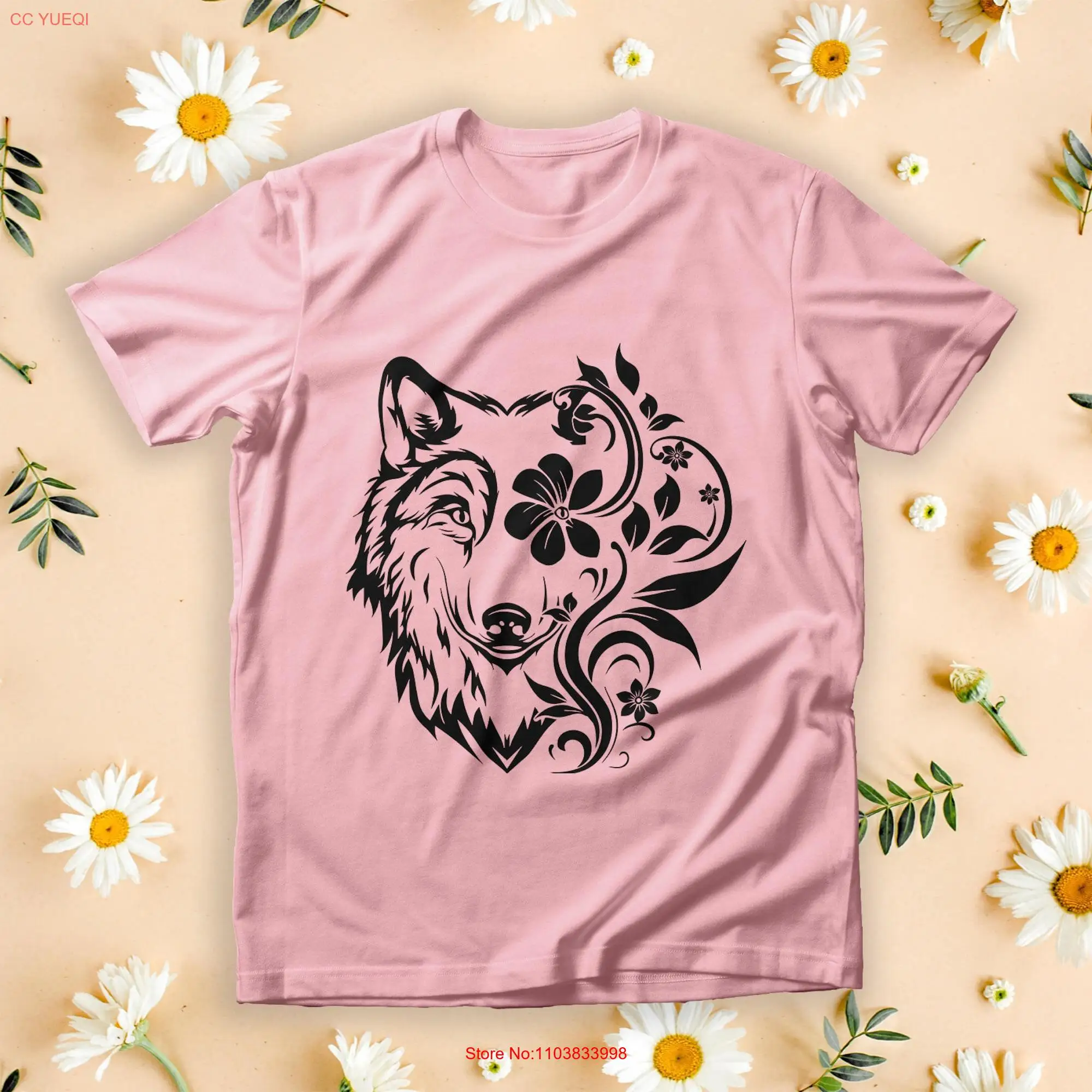 Floral Wolf T Shirt Flower Lover SweaT Wild Animal Wildlife Botanical long or short sleeves