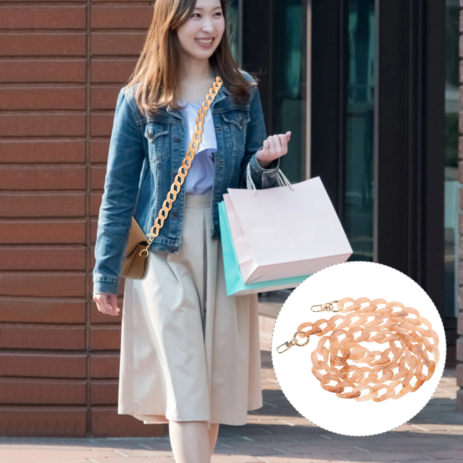 

Fish Bone Chain Acrylic Double Ended Clasp Long Strap for Handbag DIY Repairing Tote Bag Crossbody Messenger Clutch Chain