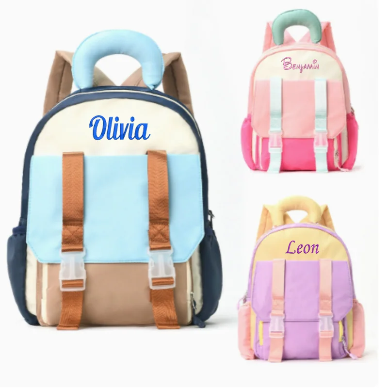 Personalized Embroidery 2024 New Color Contrasting Children's Backpack Cute Kindergarten Boys and Girls' Backpack