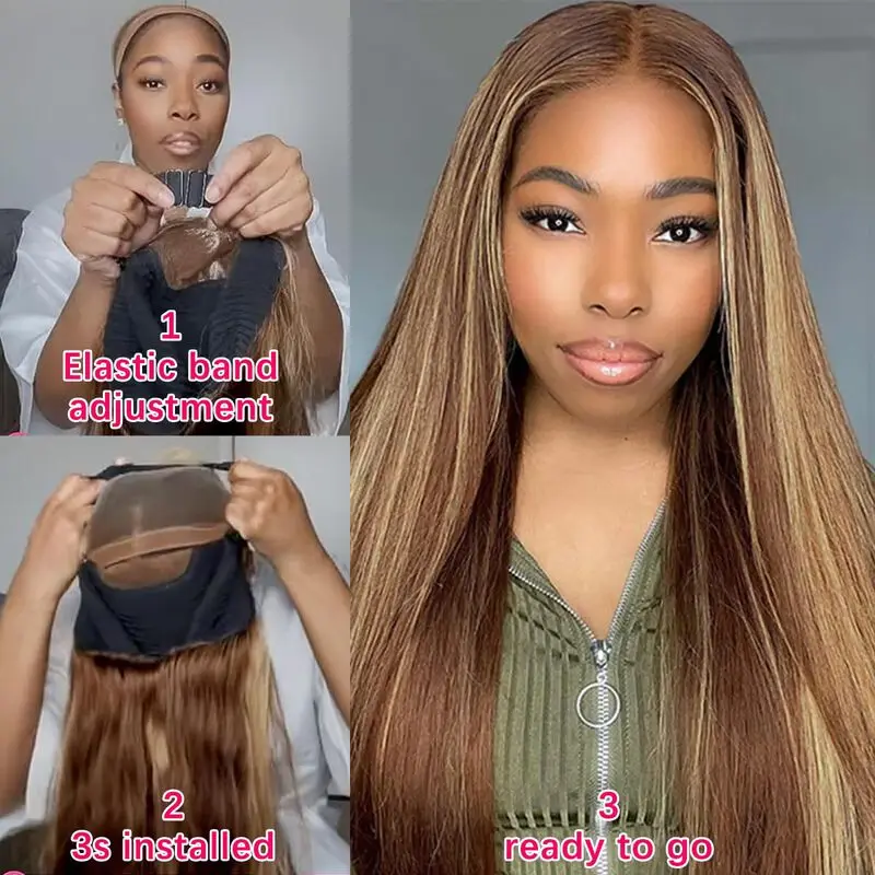 13X4 Highlight Ombre Lace Front Wig 4/27 Honey Blonde Human Hair Bone Straight 13X6 Lace Frontal Wigs For Women 250% Density