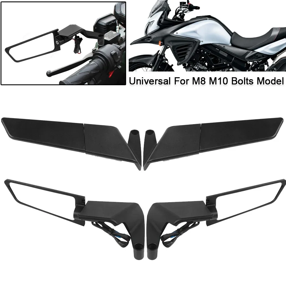 Motorcycle Winglets Rearview Mirrors Fairing Wing Side Mirror With Light Universal For M8 M10 Bolts Bike For BMW F900R R1200GS