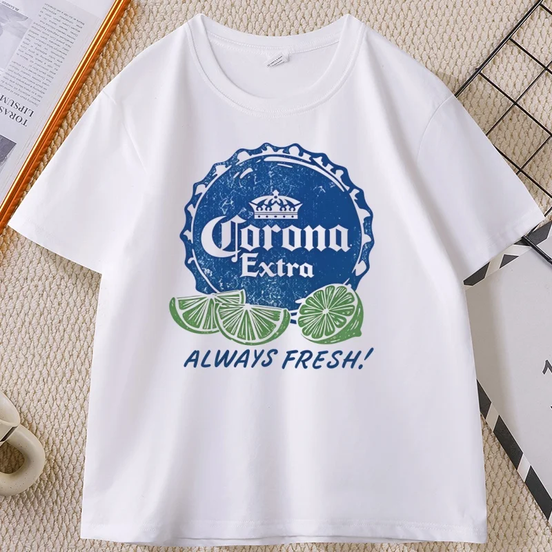 Corona Extra Beer Graphic T‑Shirt Men Summer Cotton Short Sleeve Casual T Shirts Comfortable Round Neck Print Tshirts Streetwear