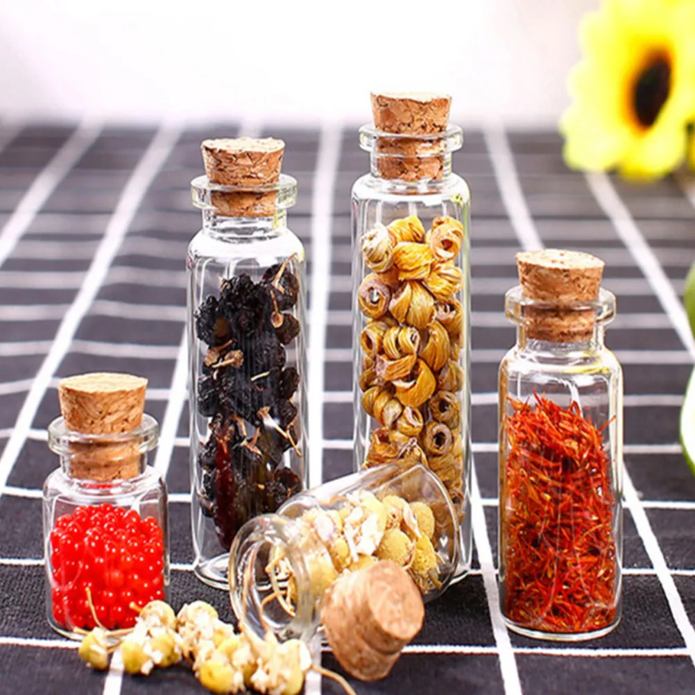 25Pcs Premium Glass Bottles Wooden Base Cork Top 30Ml Tiny Jars for Candy Perfume Samples Wedding Favors DIY Craft Projects