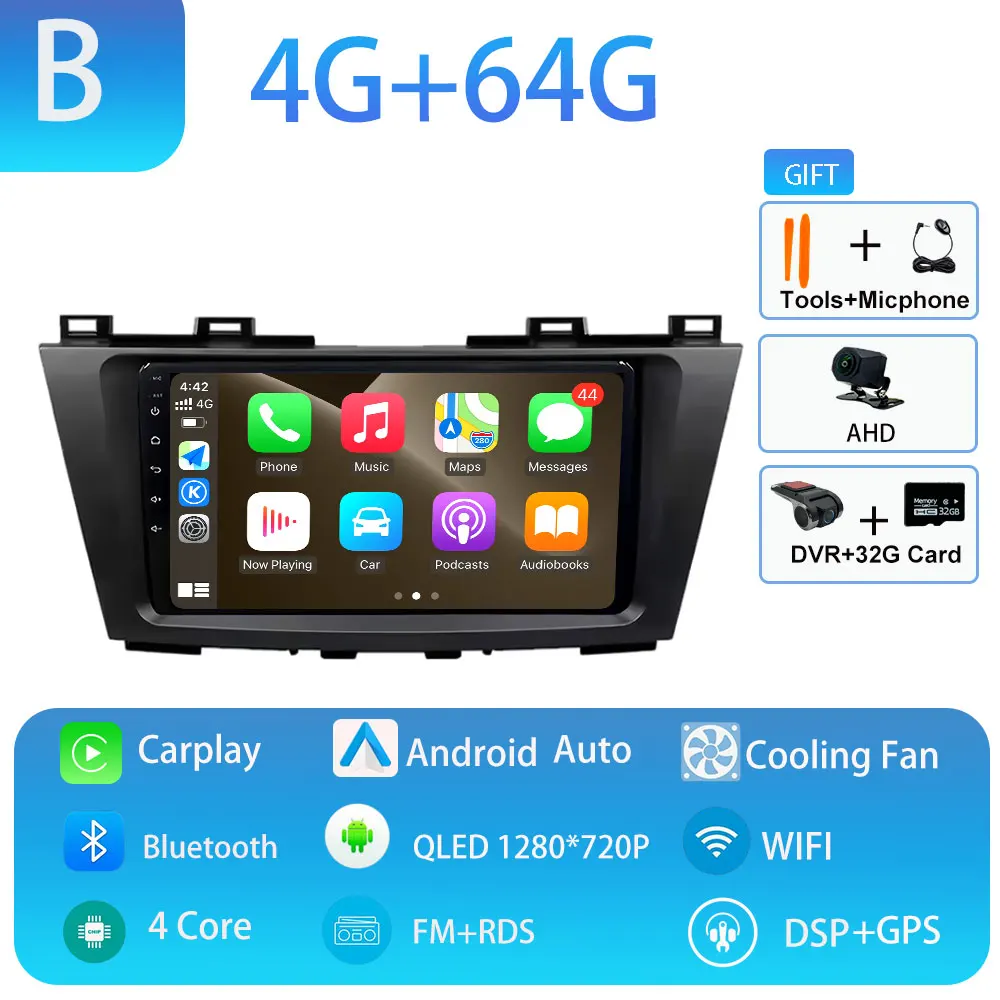 Android 15 Carplay Auto voor Mazda 5 CW 2011 2012 2013 Multimedia Autoradio Navigatie Speler Video WIFI + 4G DSP Geen 2Din DVD