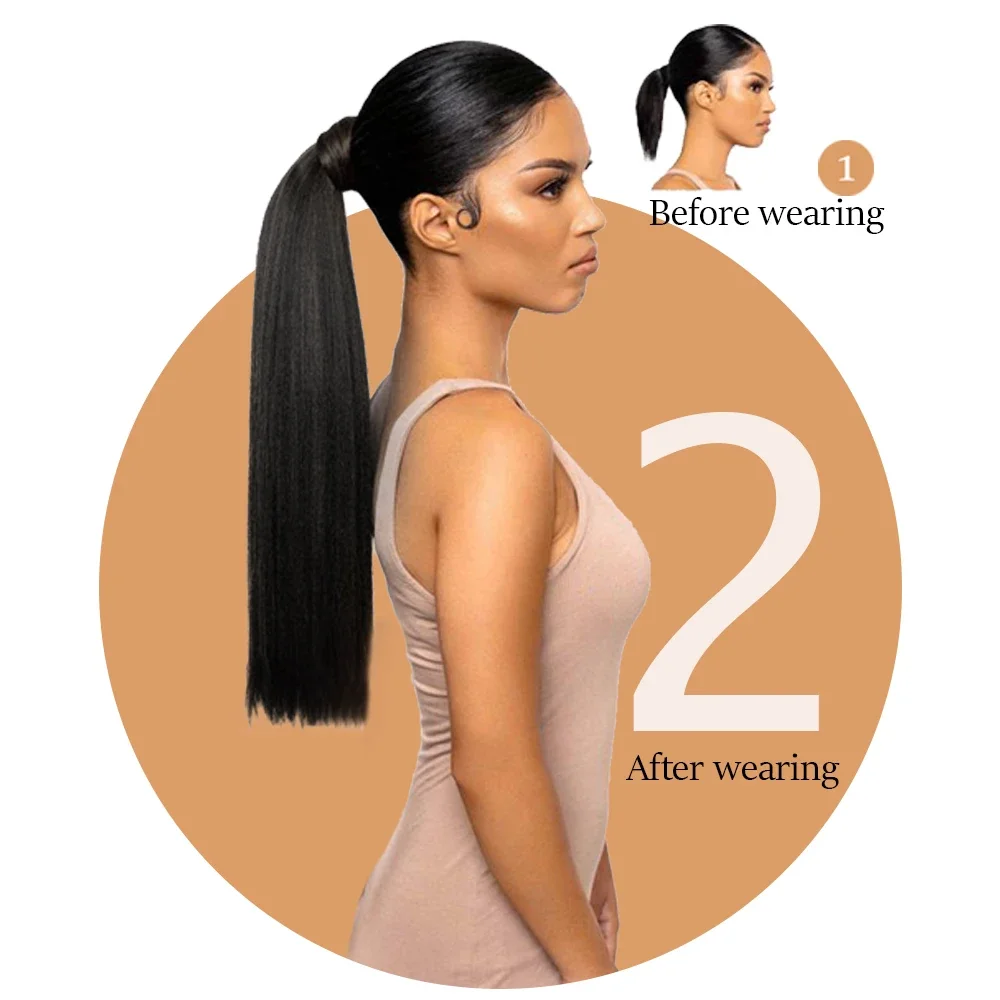 Extensiones de Cabello con Clip de cola de caballo para mujer, postizo negro, 100% cabello humano, Color Natural