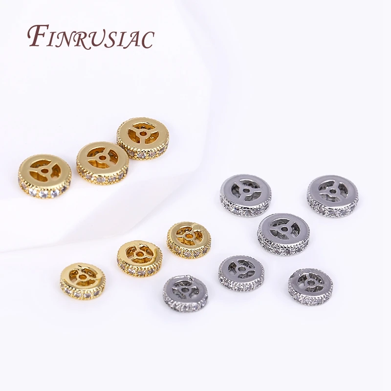 2 Sizes 18K Gold Plated Brass With Zircon Wheel Shape Beads Round Spacer Beads Bracelets Beads For Handmade Beads Jewellery