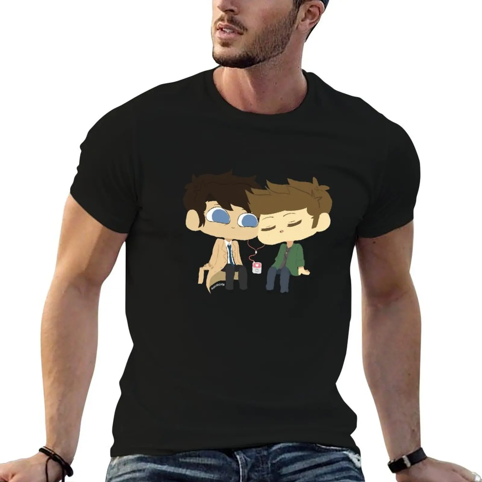 

Destiel + Earphones T-Shirt man t shirt designer t shirts for man pack cotton T-Shirt