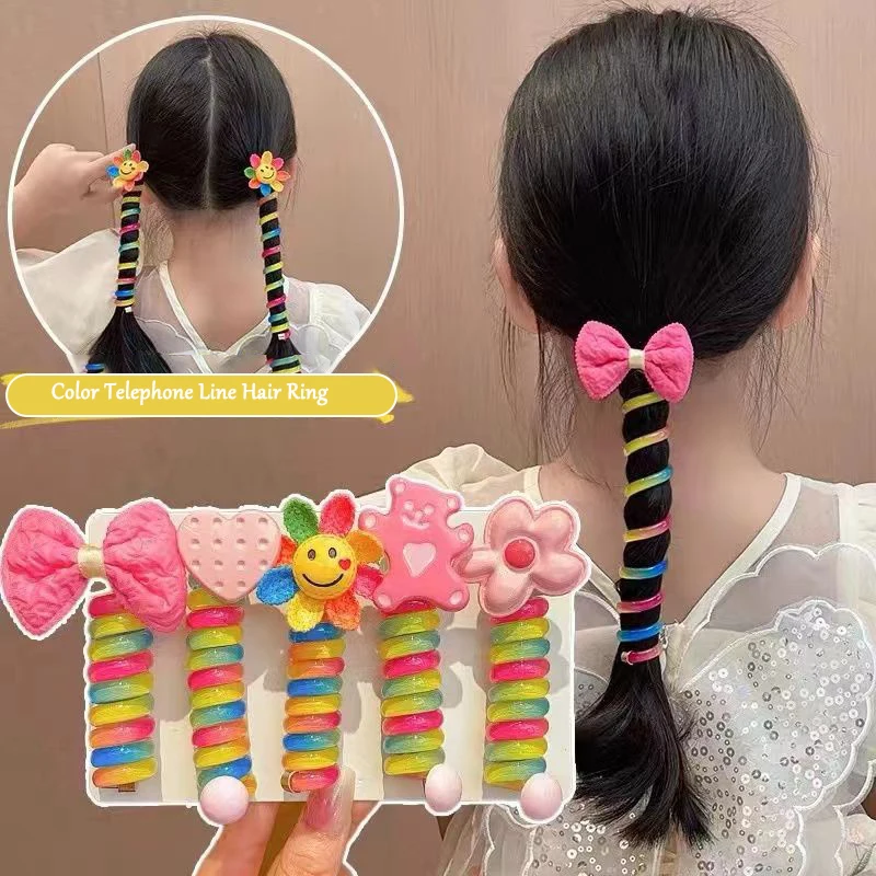 

Children's Colourful Sunflower Hair Tie Volume Phone Line Hair Ring High Elasticity Hair Rope Fashionable Cute Hair Accessories