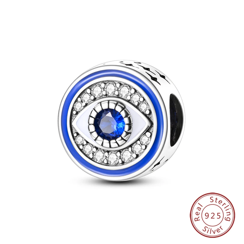 

925 Sterling Silver Blue Devil's Eye Charms Beads Fit Pandora 925 Original Bracelets DIY Jewelry