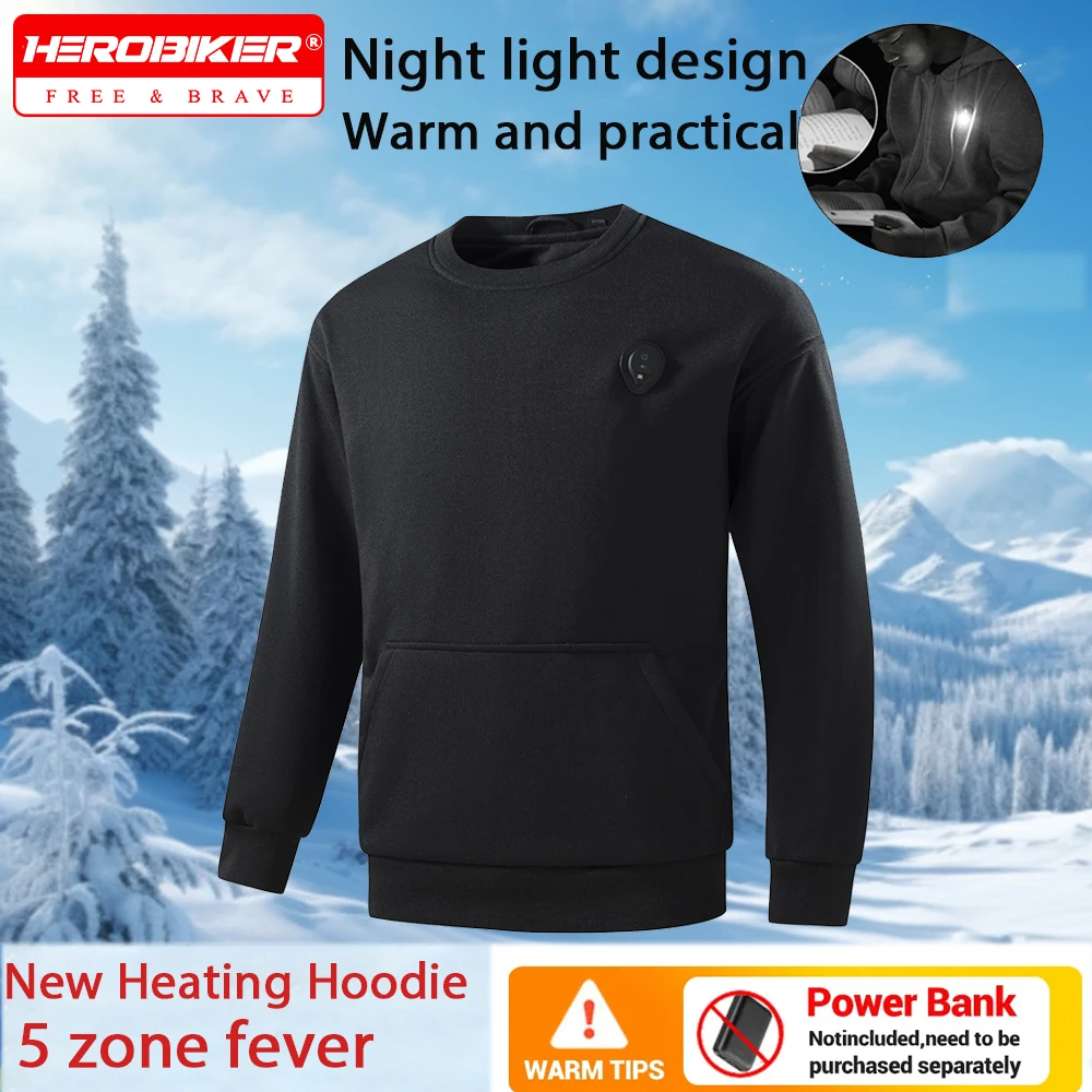 

New USB Heating Hoodie Men Women 5 Areas Sweatshirt Heated Clothes Outdoor Thermal Sportswear Fall Winter Warm Heating Sweater
