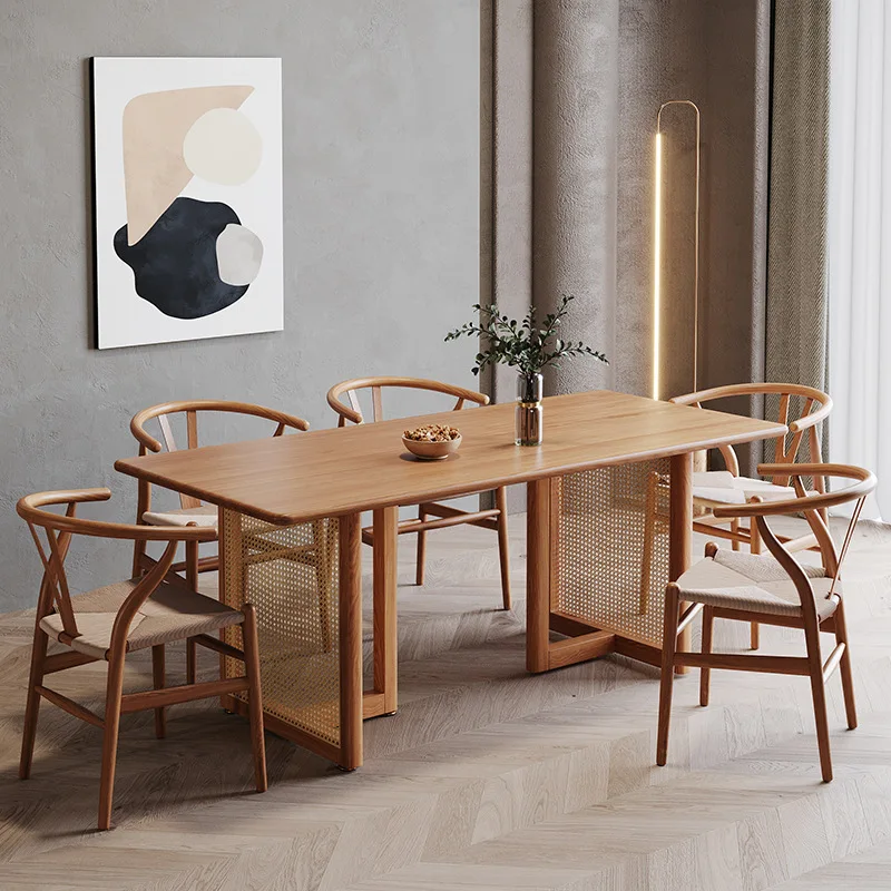 

Modern simple solid wood dining table household log creative dining table restaurant hotel creative oval dining table and chair