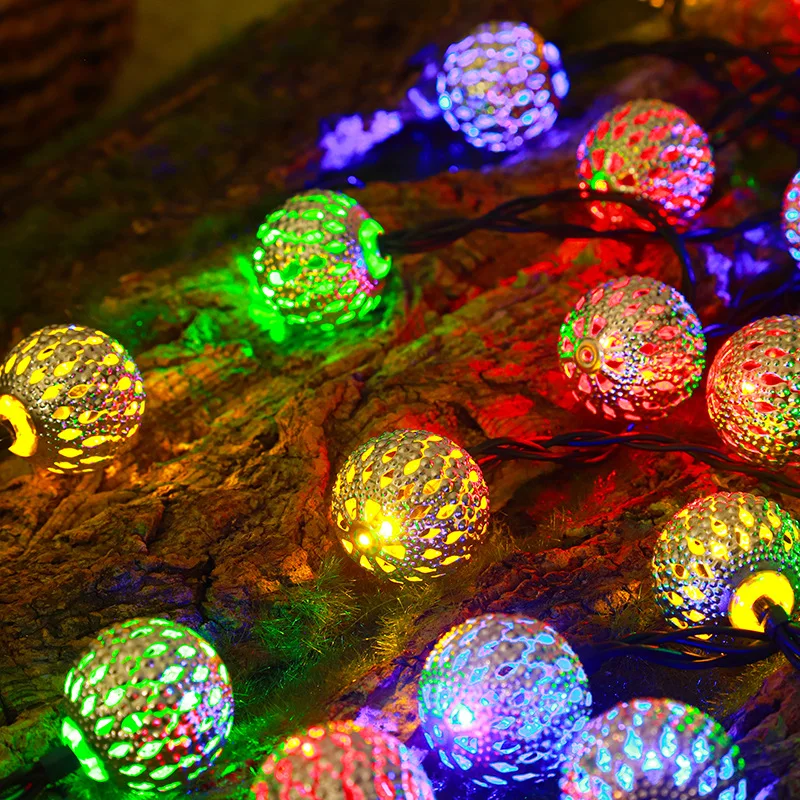 F9 Outdoor Solar LED Lamp Morocco Ball Fairy Garland Globe String Light New Year Christmas Wedding Garden Navidad Home Decors