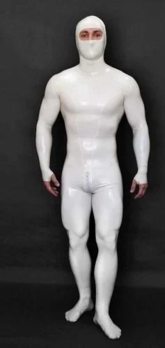 100% Latex Catsuit Cospaly Clothes Hood Protection White Slim Gummi Anzug Damen Hansmade Fetisch Bodysuit 0.4mm