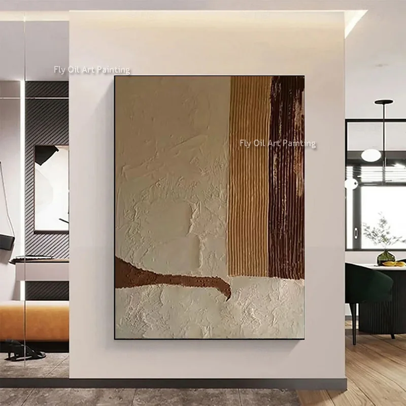 Original Artwork Simple Design Brown And Beige Abstract Canvas Thick Oil Painting Handpainted New Brown Wall Art Decor For Home