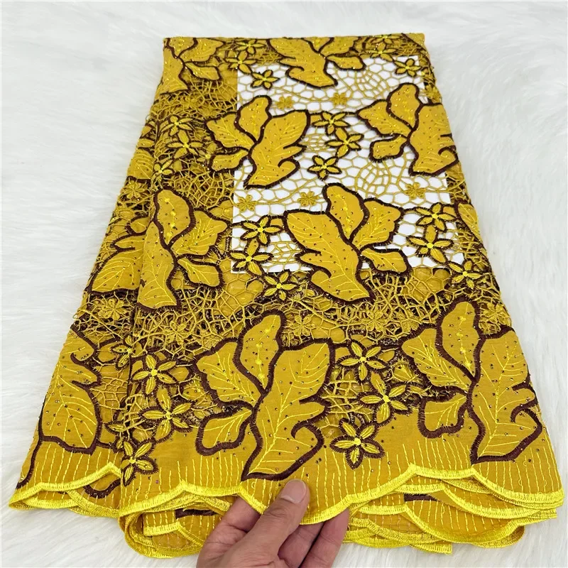 

5 yard Swiss lace fabric latest heavy beaded Embroidery African 100% cotton fabrics Swiss voile lace popular Dubai style 18L1681