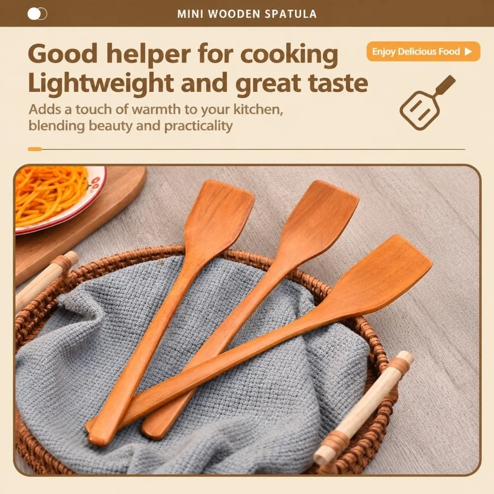 Portable Mini Wooden Spatula Long Handle Smooth Surface Cooking Shovel Solid Build Grilling Spatula Home Kitchen Use