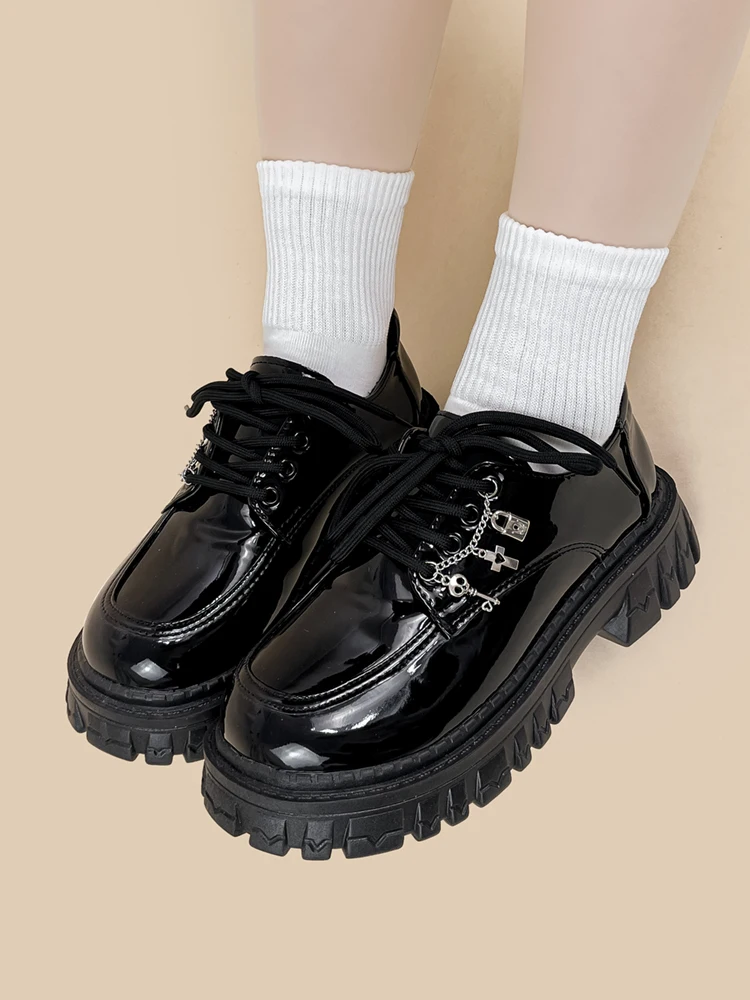 

Black Thick Soled Mary Jane Leather Shoes Lolita Girls' Spring Japanese Jk Girls' Shoes Lace Up Single Shoes