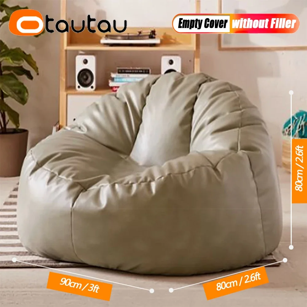 OTAUTAU PU Leather Bean Bag Pouf Cover Without Filler Beanbag Couch What You Bought Is EMPTY POUF COVER SF197