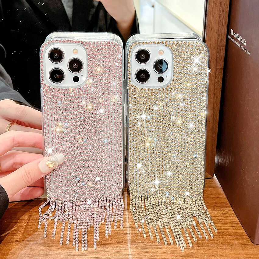 

Handmade woven rhinestone chain phone case for iPhone 17 16 15 14 13 Pro 12 11 Max Plus 16Pro phone case luxury 15Pro cover