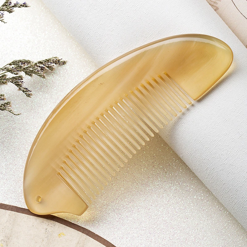 Natural White Buffalo Horn Long Hair, Portable Massage Comb