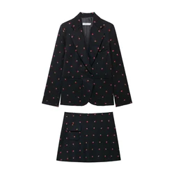 Willshela Women Fashion 2 Piece Set Printed Single Button Blazer & Vintage High Waist Mini Skirt Female Chic Skirts Set