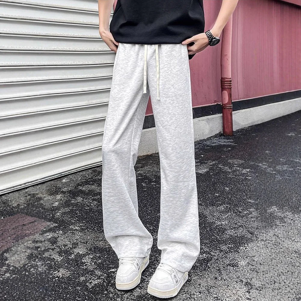 Men High Waist Trousers Straight Leg Loose Fit Casual Pants High Street Cotton Long Pants Spring Fall
