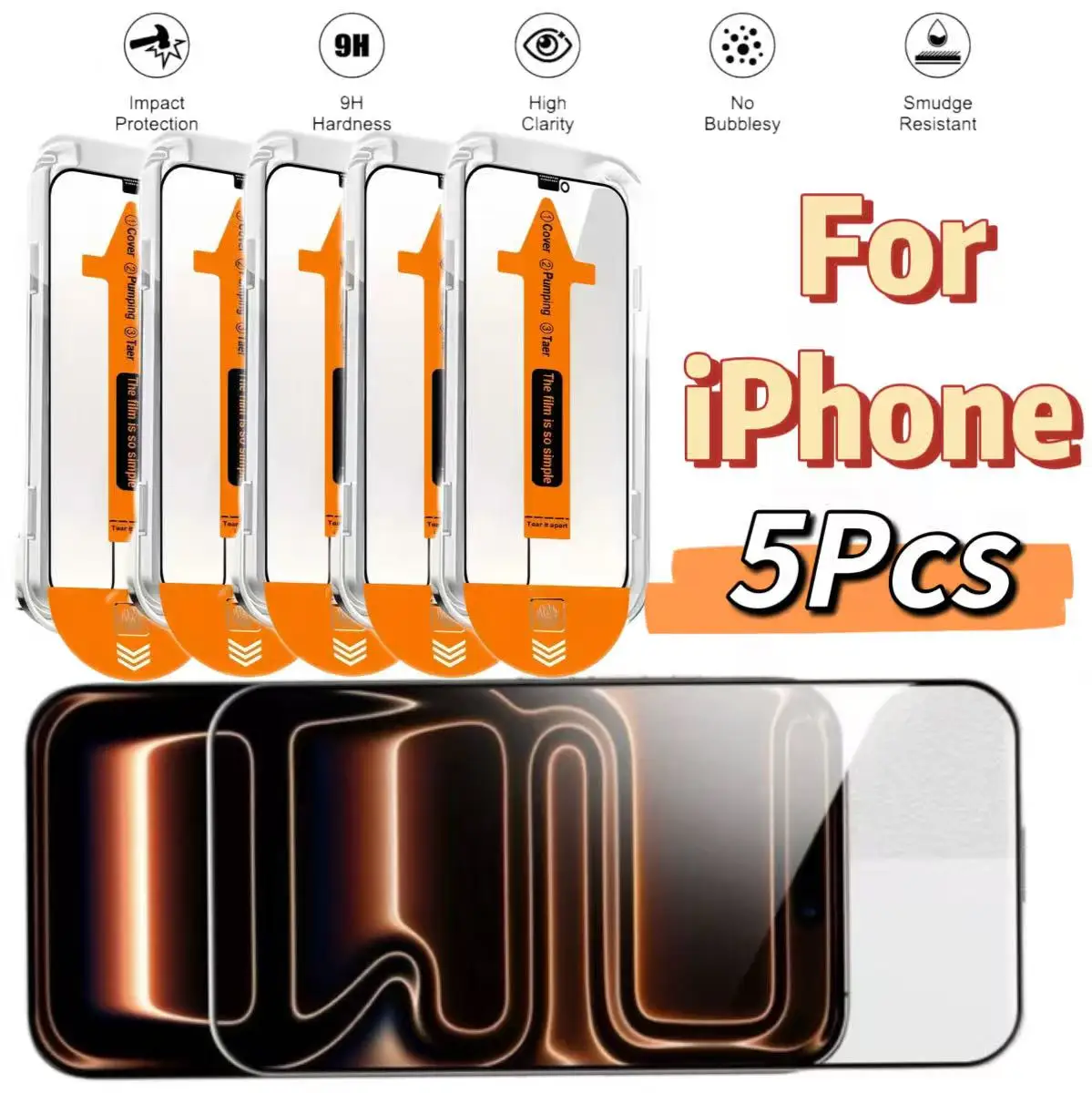 

Screen Protector for iPhone Series 17, 16, 15, 14, 13, 12, 11, XR, XS, HD, 5 Pack, 9H Hardness
