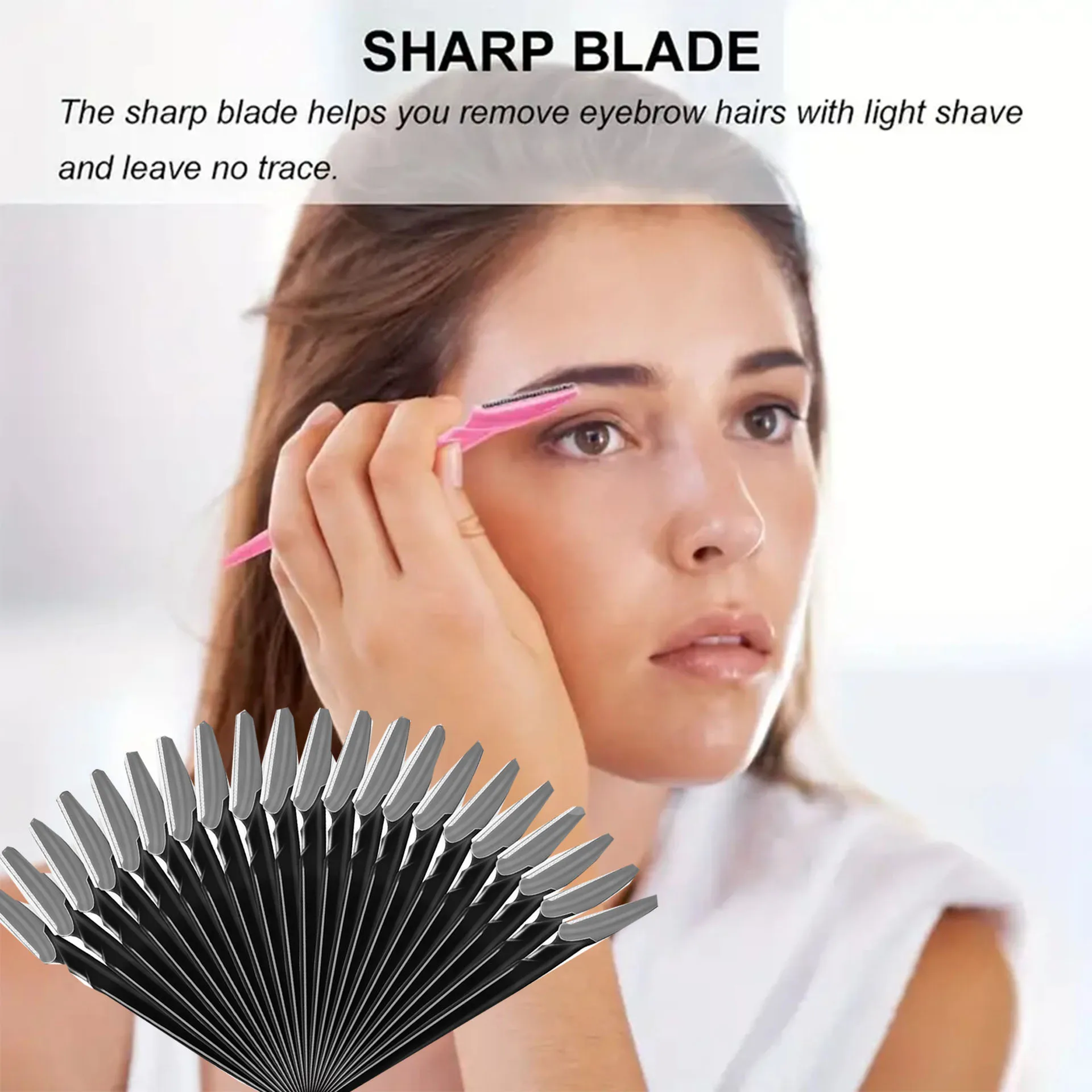 

With protective mesh long handle stainless steel eyebrow trimmer eyebrow scraper anti-scratch beauty tool Cosmetics
