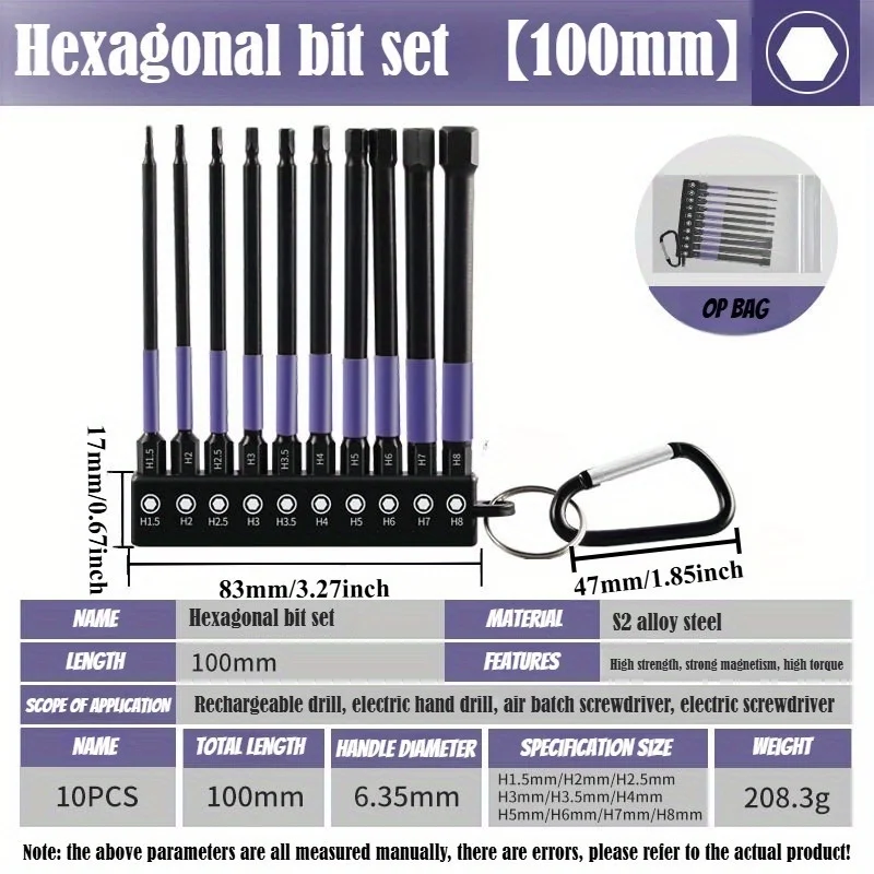 10PCS Starke Magnetische Sechskant-schraubendreher Bit Set 1/4 "Universal Sechskantgriff Hohe Festigkeit Sechskant S2 Schraubendreher Bit – Detail 7