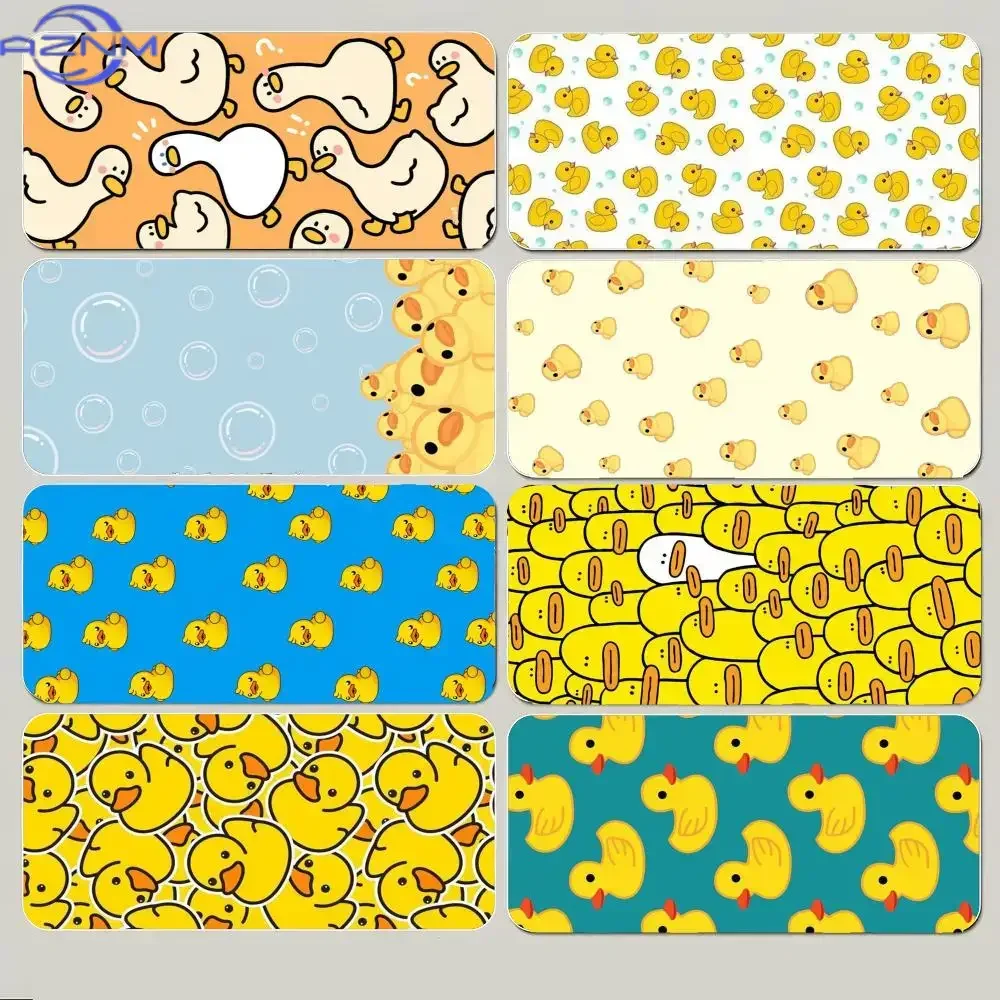 Cute Cartoon Yellow Duck Mousepad Rubber Non-Slip Large Desk Mat Kawaii Funny Duckling Bubble Pattern Keyboard Pad for Gaming Of