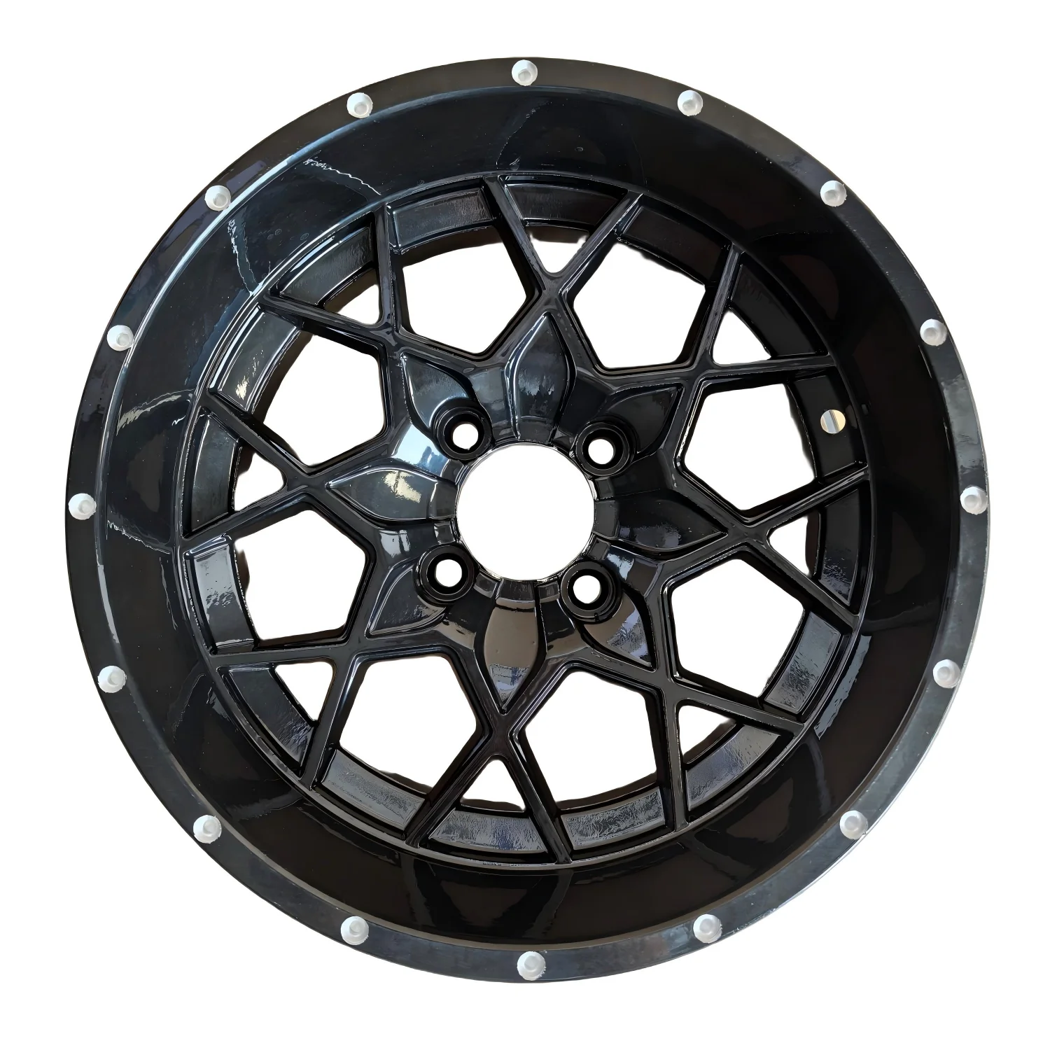 

New 14-inch rim bright black cart hub with rivets NBR14-08A (14X7-4-101.6-68 Negative25) for replacement/repair