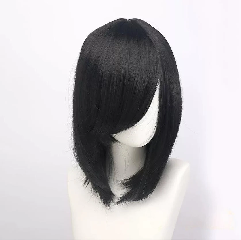 High Quality 40cm Medium Cosplay Wig With Bang Blond Pink Red Purple Blue Gray Heat Resistant Synthetic Hair Wigs