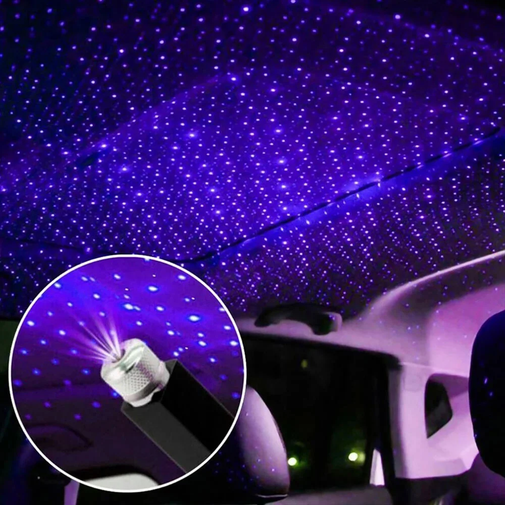 Projetor de luz do carro USB ajustável Luz de inundação romântica Luz noturna Luz da atmosfera da galáxia Decoração interior do carro Luz LED